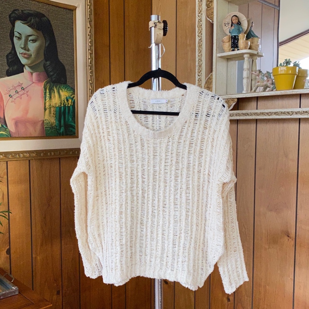 Lush Comfy Loose Weave Cream Chenille Sweater